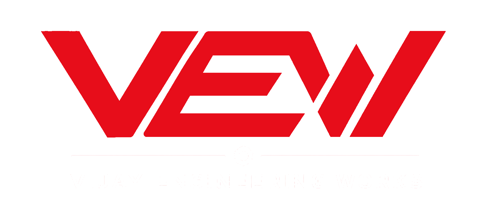Vijay Engineering Works VEW logo, reversed for dark backgrounds